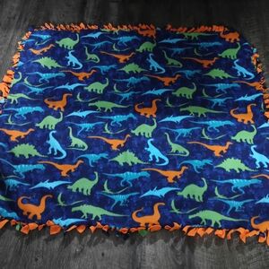 Kids Dinosaur Homemade Tie Blanket - Blue and Orange
